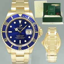 MINT 2007 Rolex 16618LB Submariner 40mm Yellow Gold Blue Sunburst Dial Watch Box