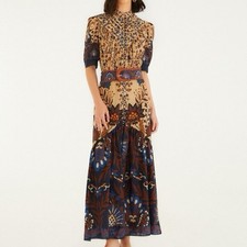 Farm Rio Cream Marvelous Garden Short Sleeve Midi Dress