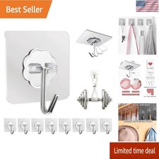 Adhesive Wall Hooks Clear 50Lb Max Heavy Duty Hanging Sticky-10 Pack