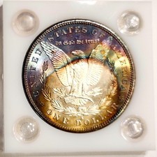 1880/9-S Morgan Dollar Monster Rainbow Color Toned Gem BU + PL Proof-like