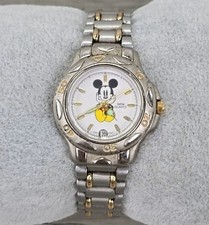 Vtg 90s Disney Time Works Mickey Mouse Silver Tone Gold Tone Accent Watch - Work