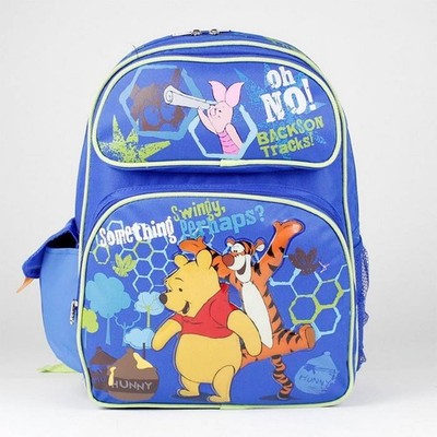 Large Backpack - Disney - Winnie the Pooh Tigger Piglet Blue 16'' School Bag NEW