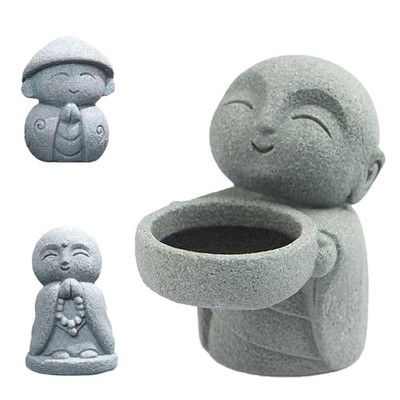 Japanese Monk Statue Praying Zen Sandstone 3pcs Buddha Statues Asian Garden S...