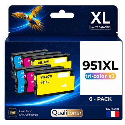 Pack 6 Cartouche 951XL HP Couleurs Haute capacité puce 26 ml - Photo 1/4