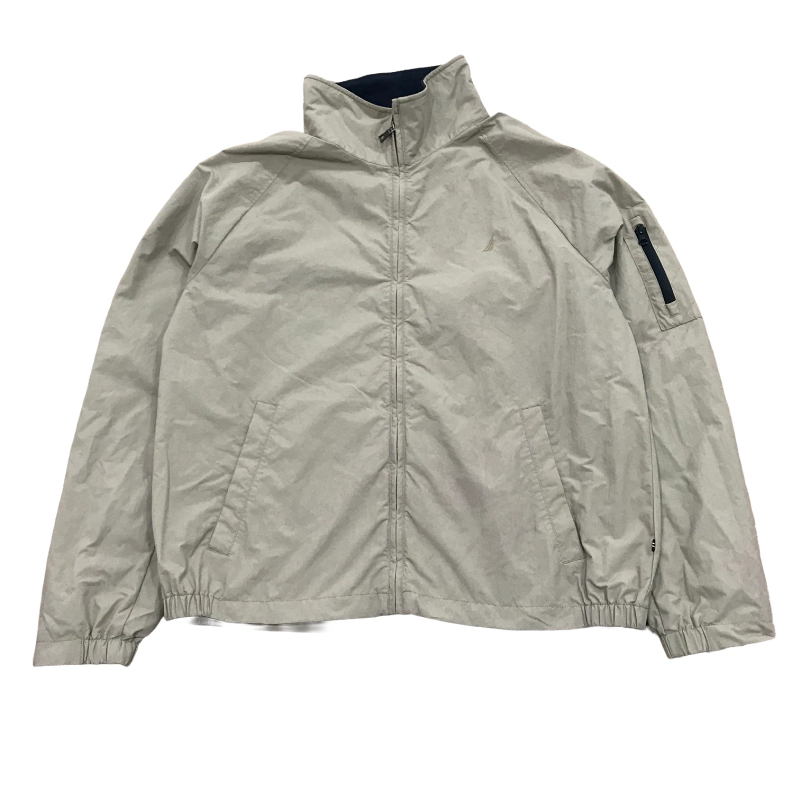 Nautica Windbreaker Jacket Men's Large Beige Nylon Lightweight Mesh Lined