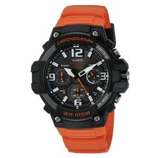 Casio Men's Watch Heavy Duty Chronograph Black Dial Orange Strap MCW100H-4A