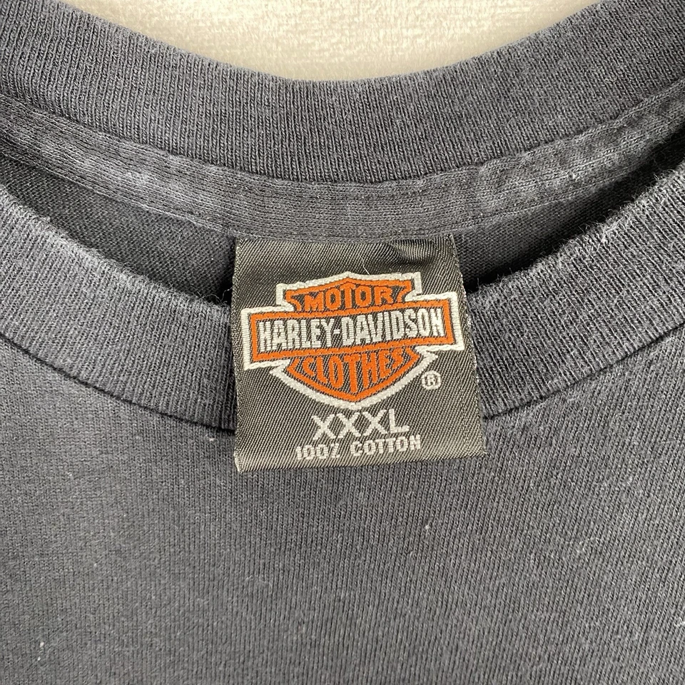 Vtg Harley Davidson T Shirt 3XL Black Deluxe Wyoming USA Made R.K. Stratman 90s - Image 3 of 4