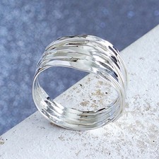 Multi Layered Sterling Silver Hammered Ring, Women's Multi Band Ring, Textured