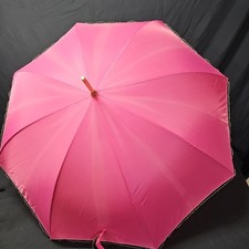 Vintage Pink Umbrella With Decorative Brim And Metal Handle