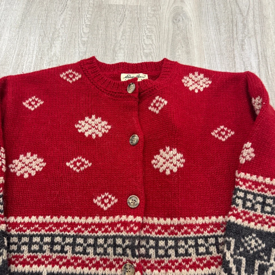 Cárdigan suéter vintage Eddie Bauer para mujer pequeño Fair Isle lana nórdica alpaca Foto 3 de 4