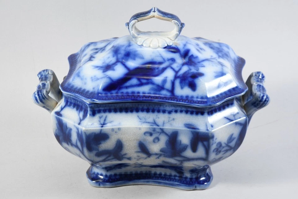 C30L05- Alte Villeroy & Boch Fasan Keramik Terrine mit blauem Umdruck um 1890 - Bild 3 von 4