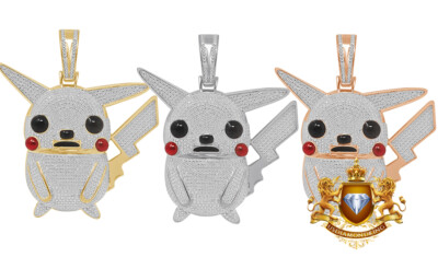 Echter Diamant 0,40 cwt. Pikachu Charm 23 + Gramm 10K Gold über Anhänger 2,25''