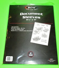 100 8-1/2"x11" DOCUMENT / PRINT SLEEVES-CLEAR-ARCHIVAL SAFE-ACID FREE-2 MIL 
