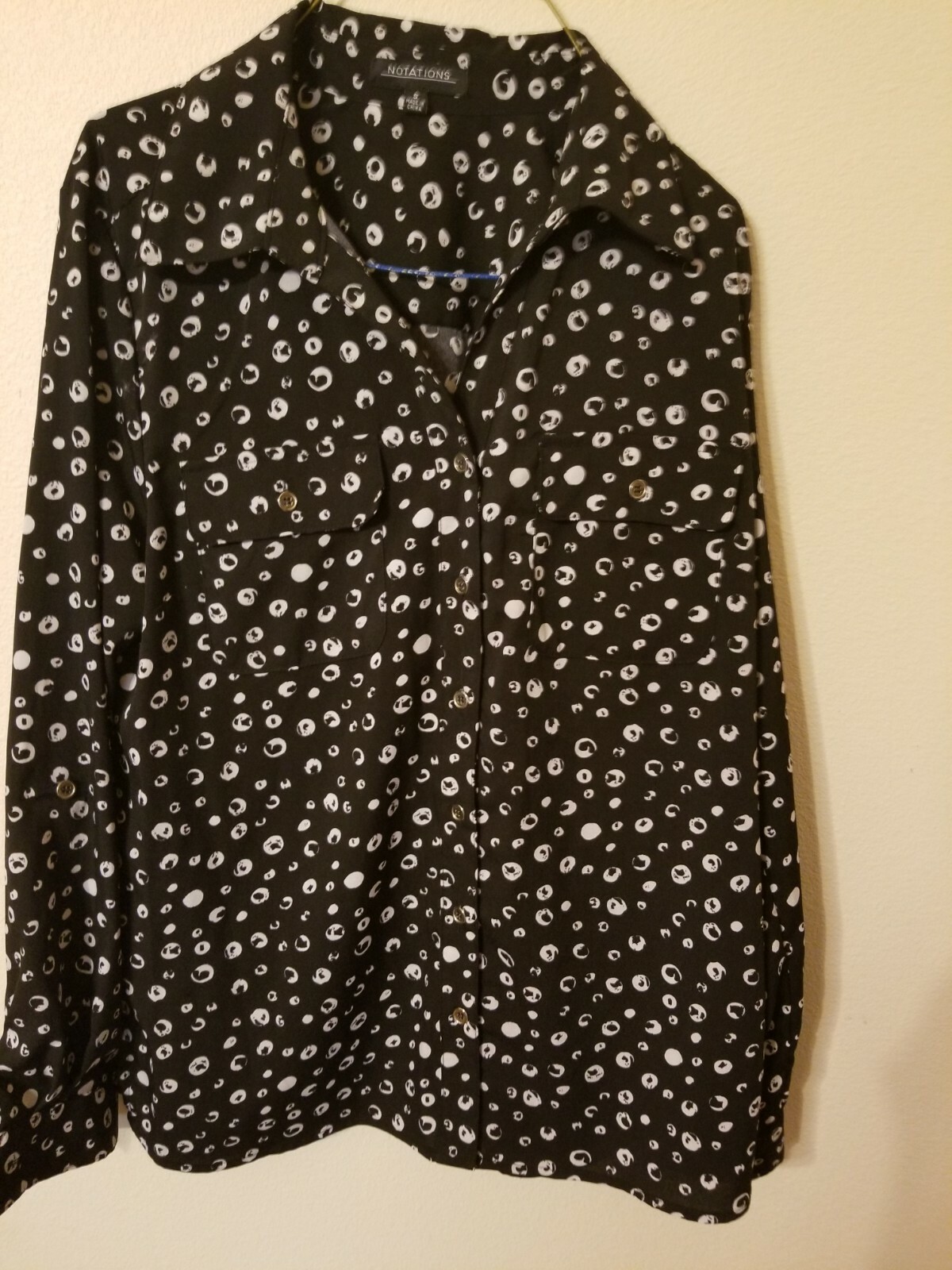 notation size s womens blouse silver button up lo… - image 1