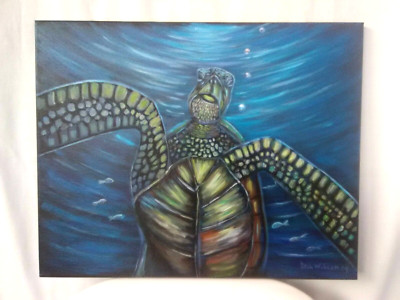 ★Original ART ‘Turtle’ Original Hand Painting Sea Turtle Seaside Coastal Artwork 16x20