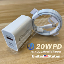 20W PD USB QC Fast Wall Charger USB C Adapter Cable For iPhone 14/13/12/11/iPad