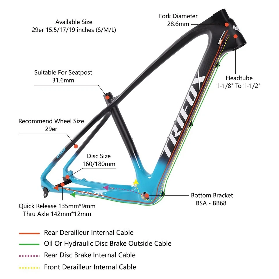 Full Carbon Fiber Mountain Hardtail Bike Frame 29er Glossy MTB Bicycle Frameset - Image 2 of 4