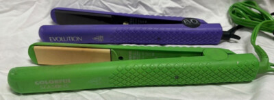 EVOLUTION/HERSTYLER 2PC PK FLAT IRON  (PURPLE/GREEN)GENTLY USED