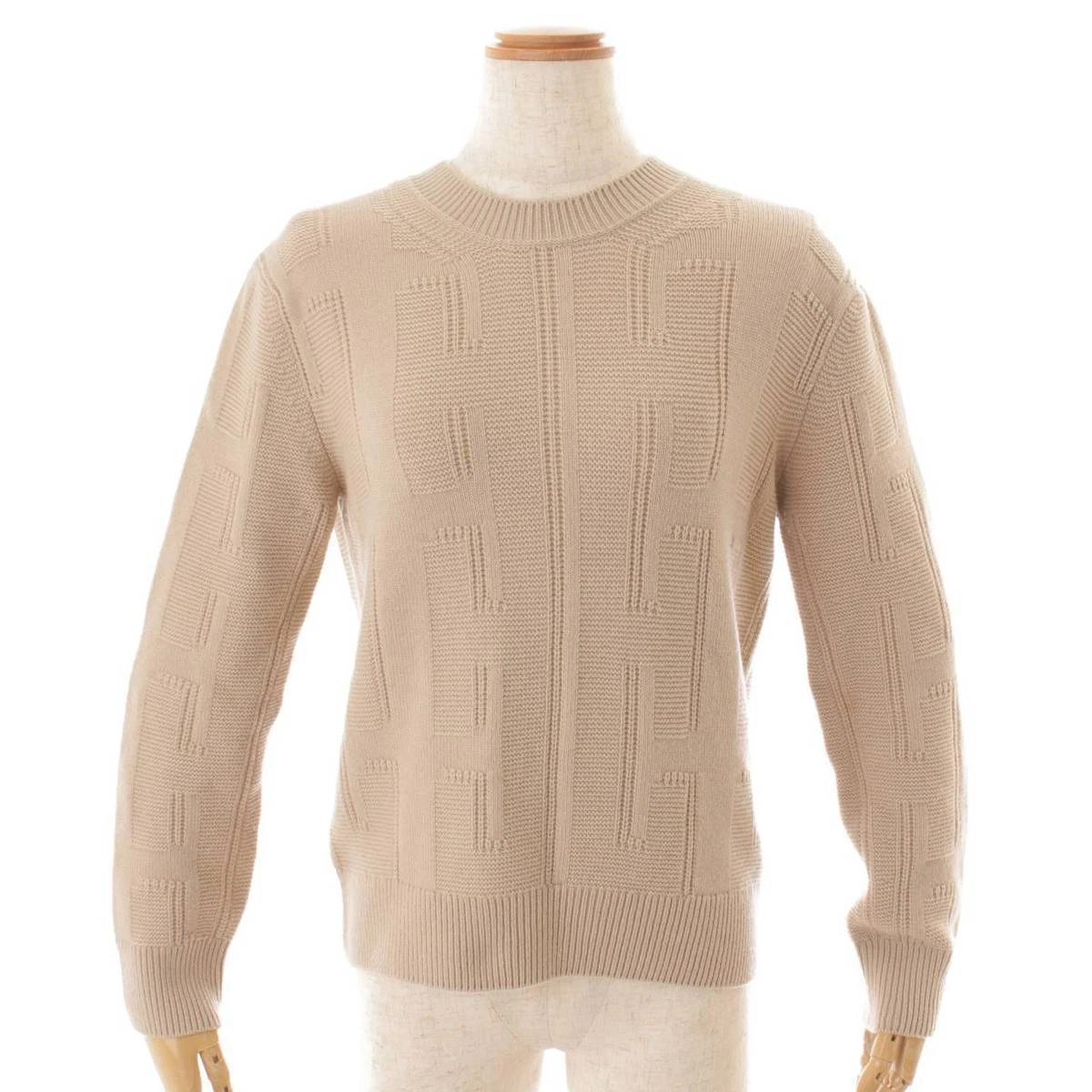 Auth Hermes 20AW Wool H Graphic Knit Tops Sweater Beige 34(158832