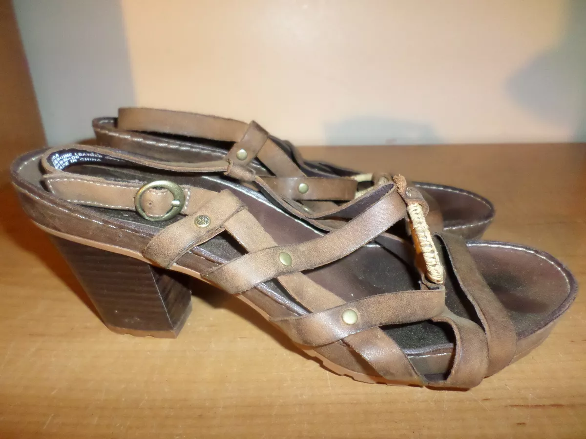 Timberland Earthkeepers Women s Size 9 Brown Leather Slingback Heel Sandals Nice