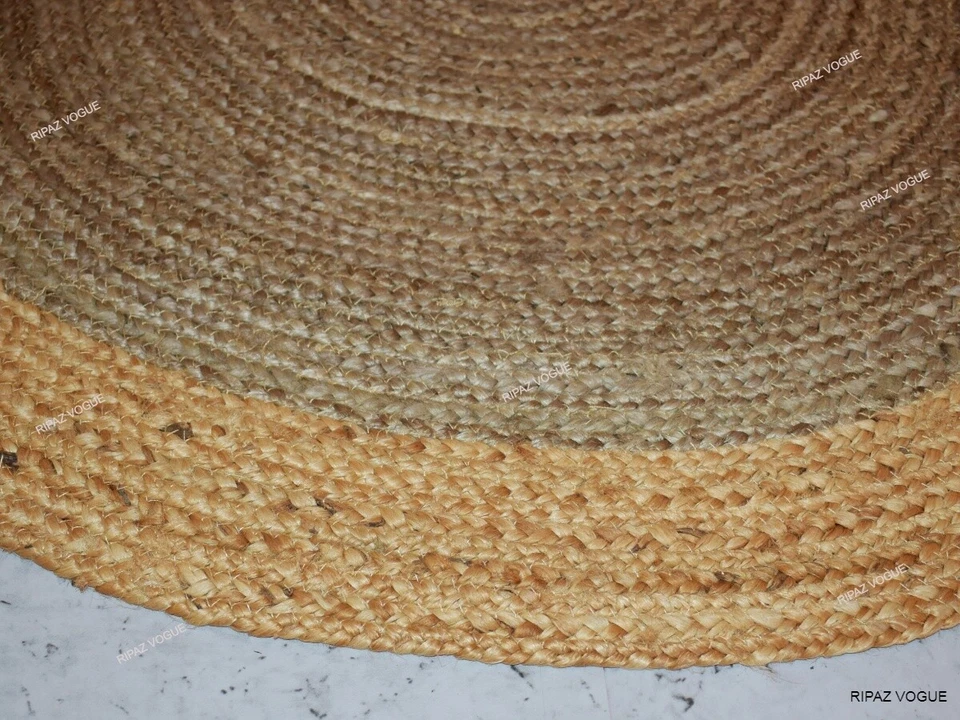 Round rug natural jute hand braided farmhouse jute area rug grey + beige - Image 3 of 4