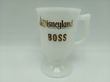 Disneyland BOSS Coffee Cup Mug  Milk Glass  Gold print Walt Disney Production