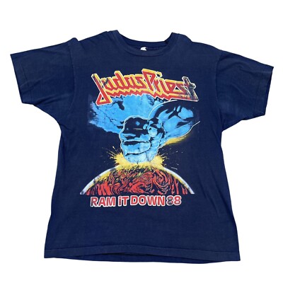 Vintage 1988 Judas Priest Ram It Down Navy Tour w/ Cinderella T-Shirt Size Large