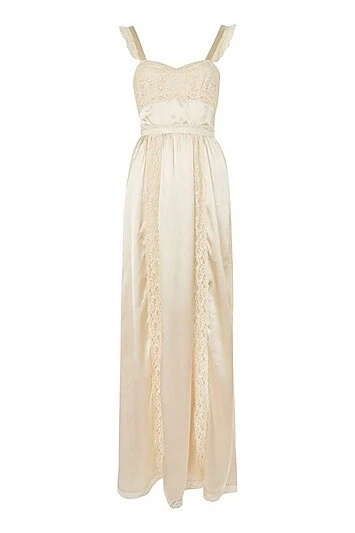 Topshop Satin Lace Maxi Slip Dress Buttermilk Pale Gold Size 10