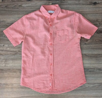 Onia Shirt Mens Linen Blend Orange Salmon SS Button Down - M EUC