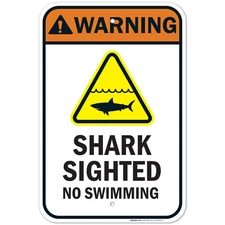 Warning Shark Sighted, No Swimming Sign,