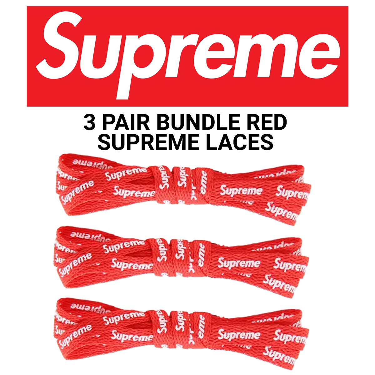 3 paires de lacets de chaussures Supreme rouge AF1 Dunks Jordans 120 cm 47 po