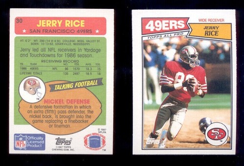 Jerry Rice #30 1987 Topps American UK card