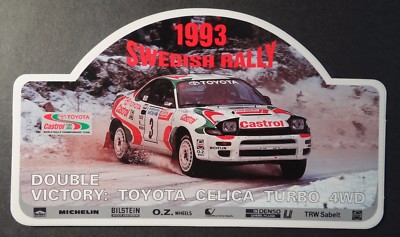 Werbe-Aufkleber Toyota Celica Turbo 4WD Swedish Rallye Schweden 1993 WRC