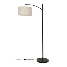 Black Metal Curve Floor Lamp Large Natural Boucle Lampshade Living Room Light