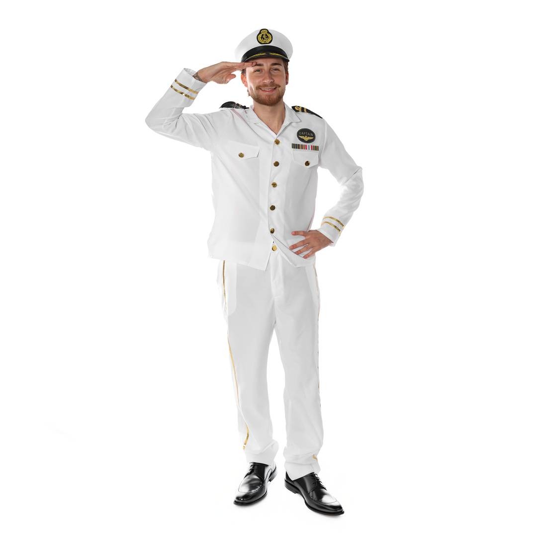 Disfraz de Capitán Marinero Blanco Adulto Vestido Elegante Traje con Sombrero y Pantalón Hallowee