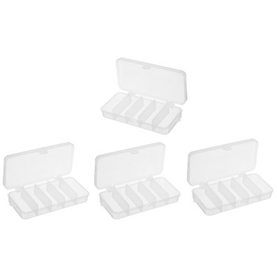 4Pcs 5-Grid Fish Bait Hooks Fishing Tackle Box Storage Accessory Case, Clear