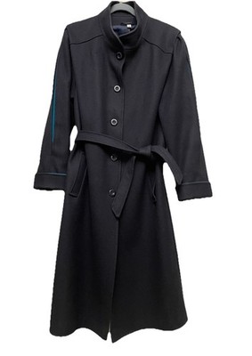 Debenhams marineblauer langer Damenmantel Wollmischung mit Gürtel Größe 12 hergestellt in UK