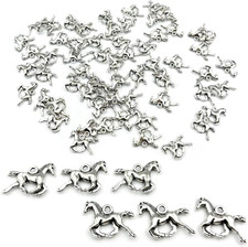 60Pcs Horse Charms Antique Silver Alloy Pendants Jewelry Making Bracelet DIY Set