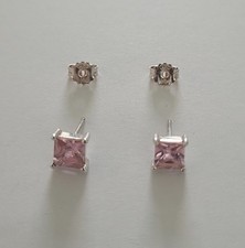 Thomas Sabo sterling silver pink Princess cut earrings.