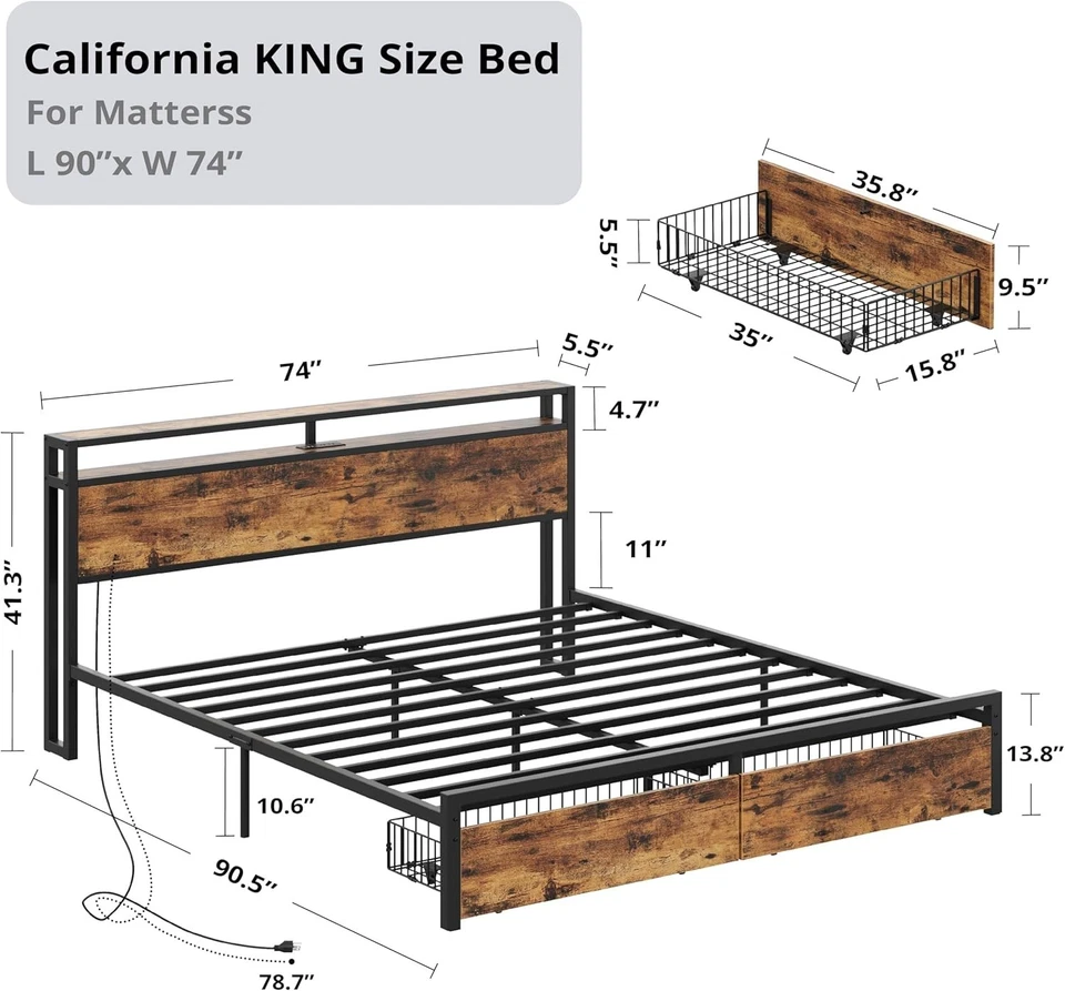 Cama Plataforma King California Marrón De Colección - Fácil Montaje, No Necesita Somier Foto 4 de 4