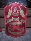 Vtg Budweiser King Of Beers Red & Gold Embossed Metal Man Cave Sign 1970’s