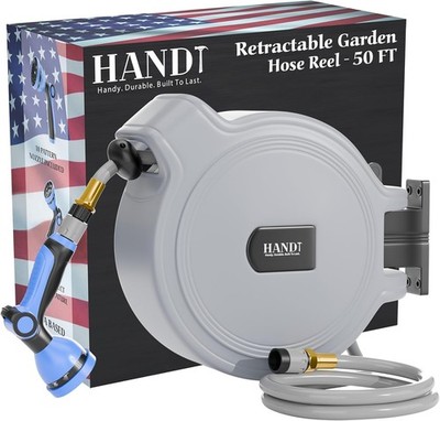 USA Based Retractable Garden Hose Reel 1/2 in x 50 ft Quick Connect 10-Pattern
