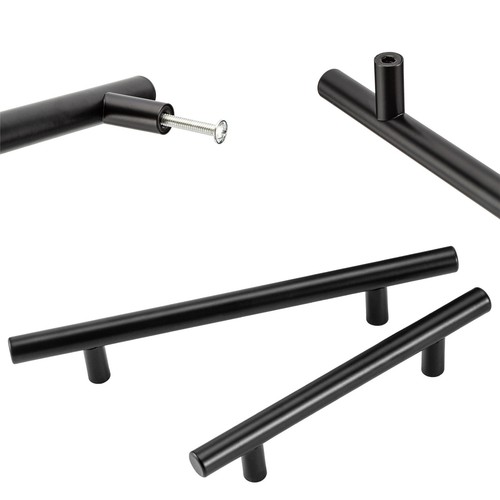 Kitchen Cabinet Door Handles Matte Black Stainless Steel Door Drawer Pull T Bar - Picture 4 of 15