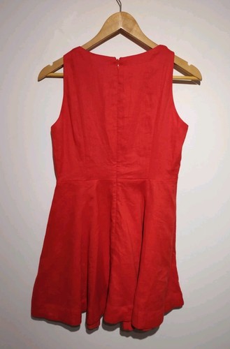 Boden UK 8P Fit & Flare Linen Mini Dress Vermilion Red Sleeveless Summer NWT - Picture 6 of 9