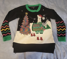 33 Degrees Ugly Christmas Sweater Womens XS Llama Sequin Tree Black 3D Pullover