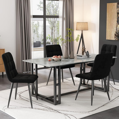 Esszimmerstühle 4er Set Schwarz Samt Polster Modern Küche Esszimmer