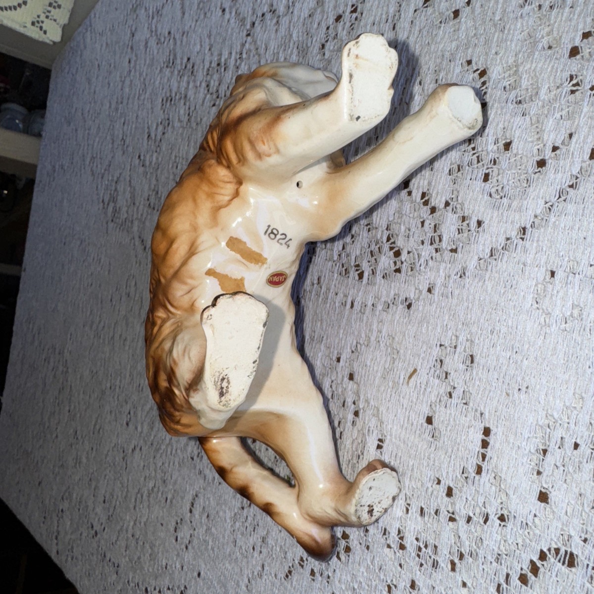 Vintage Porcelain Orange Tabby Cat with Stripes/Green Eyes-Japan