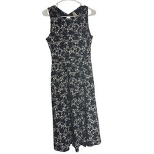 Pact Navy Floral Sleeveless Keyhole Midi Dress Womens Size Medium Organic Cotton