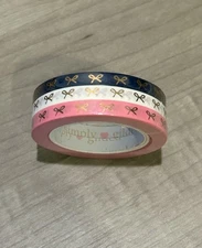 NEW Simply Gilded Navy Blue Pink White w/ Gold Bows washi tape 5 mm set 3 Rolls