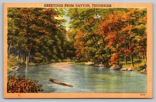 Vintage Greetings from Dayton Tennessee Linen Postcard River Scene
